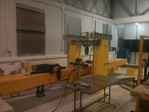 Testing hollow-core laminated timber beams at the University of Conception in 2014 (taken by her dad – Alejandro Miranda)