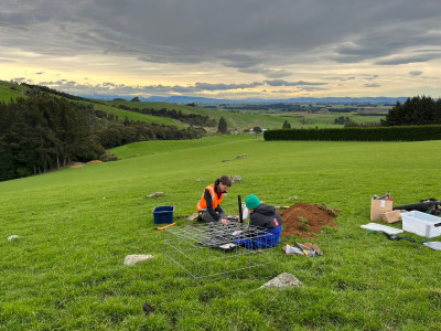 The research team installing seismometers in Southland