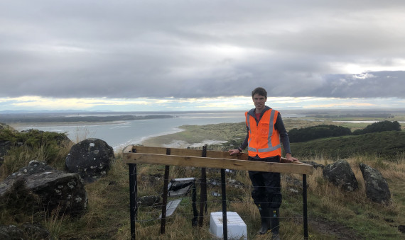 Lead researcher Dr Jack Williams with a temporary seismometer in Southland 