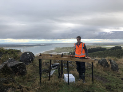 Lead researcher Dr Jack Williams with a temporary seismometer in Southland 