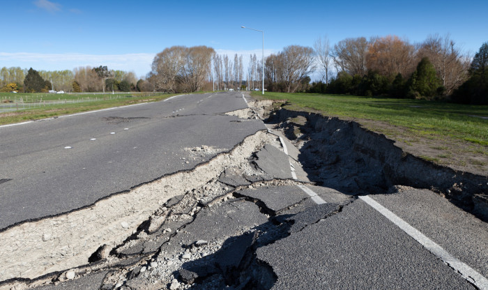 Earthquake damage to a road